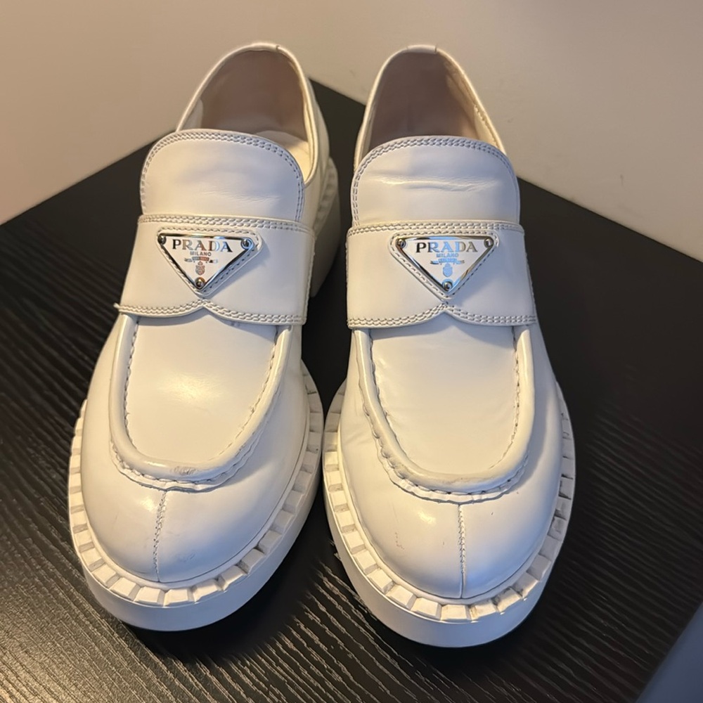 Authentic white Prada leather loafers size 38